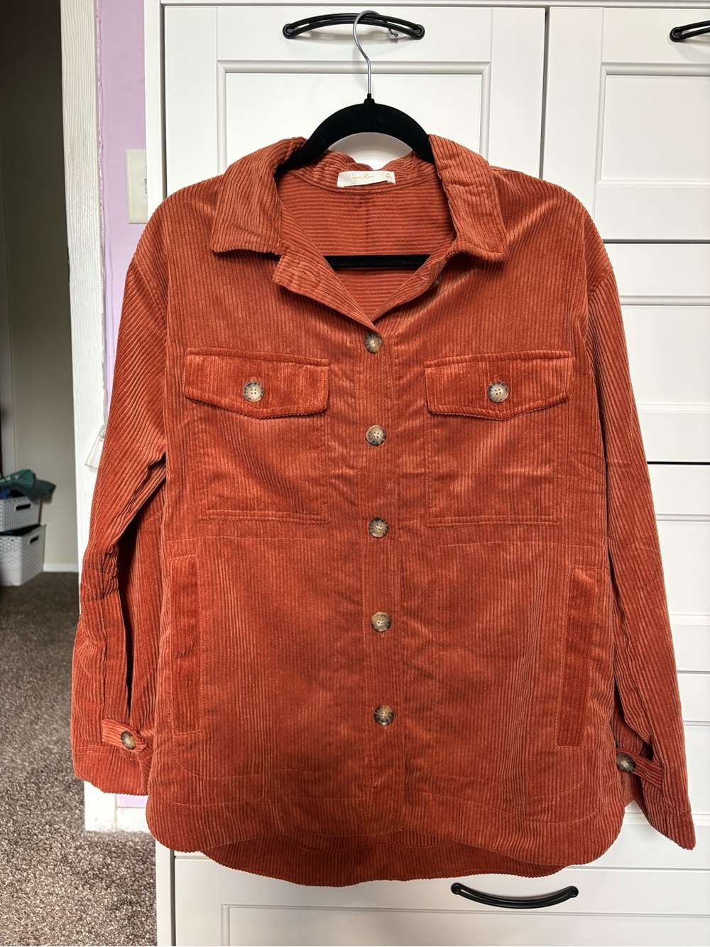Corduroy Button-Front Jean Jacket in Rust